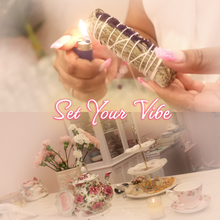 Sage and a tea table set for the gathering